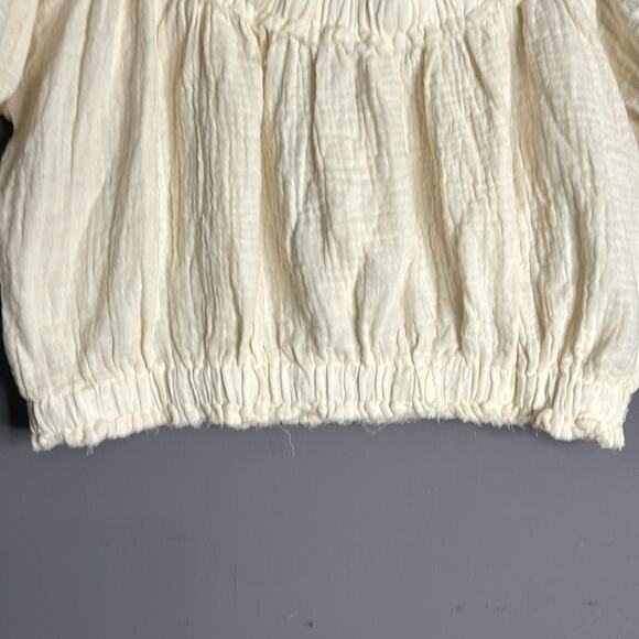 Salty Lemons White Short Sleeve Cropped Top Elastic Hem Size Large - Picture 2 of 7